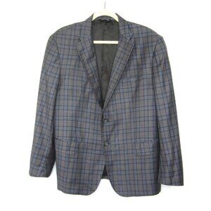 Bloomingdales Reda Italy 44S Men Gray Sport Coat Super 130 Wool Windowpane Plaid